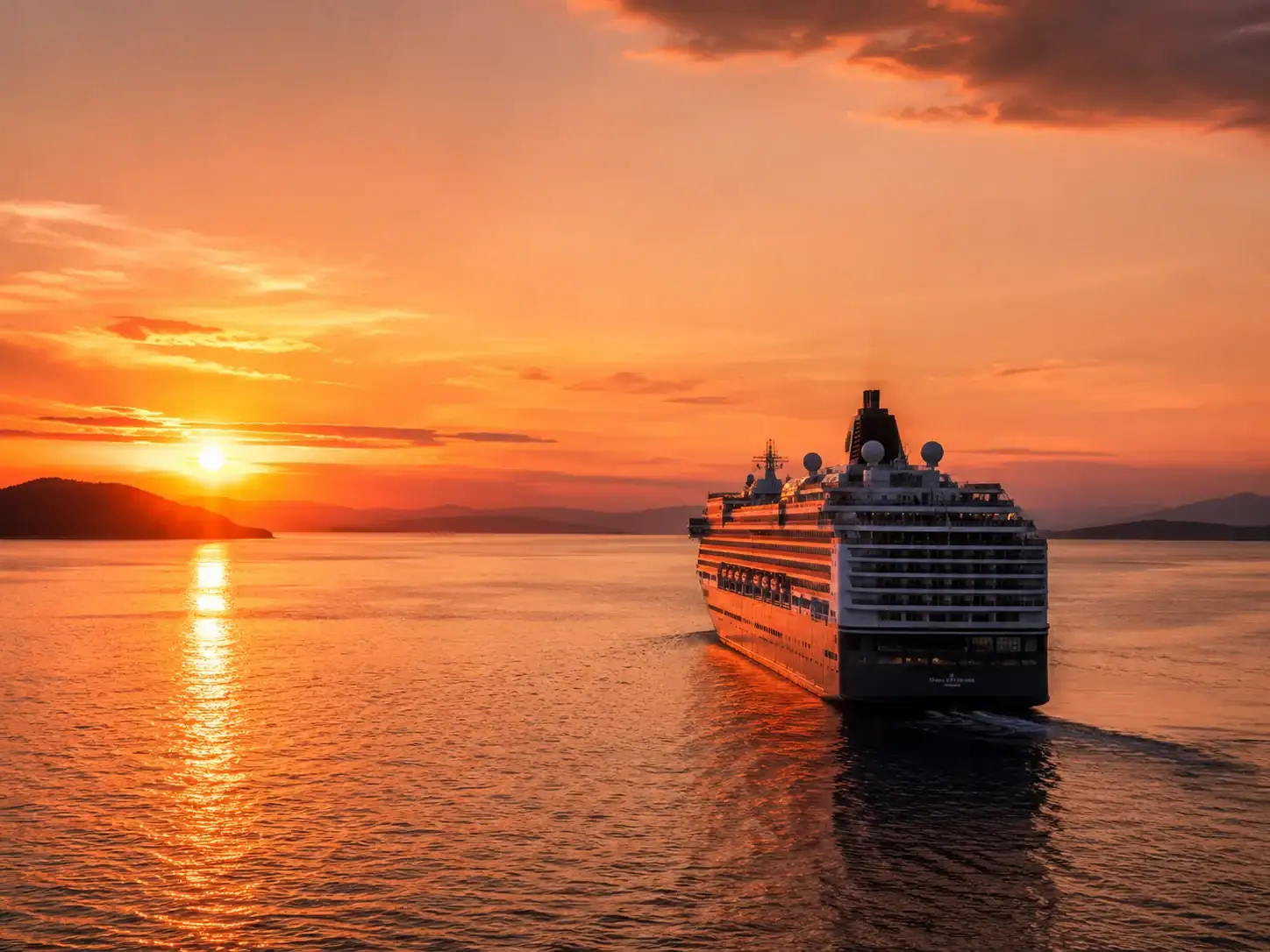 Schiff bei Sonnenuntergang