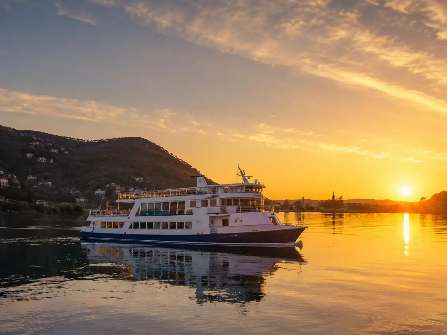 Kreuzfahrtschiff bei Abendlicht